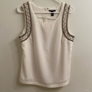 White Crepe Top With Silver Beaded Detail